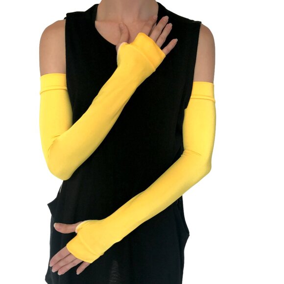 Handmade Accessories - Long Gloves Yellow Shiny Arm Warmers Sleeves Cosplay Costume Over the Elbow New